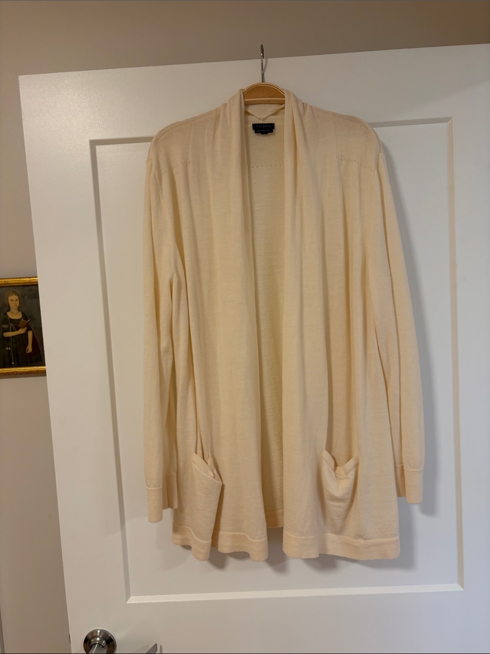 Talbots pure merino wool Cream Open-Front Cardigan with Pockets